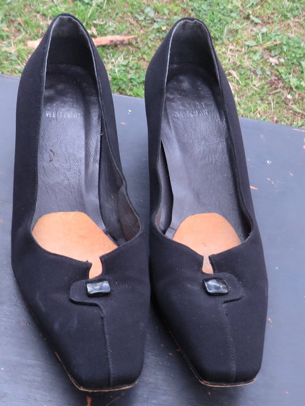 Stuart Weitzman Black Square‑Toe Heels – Size 5 | Designer Textile Pumps, Minima